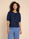 WHITESTUFF SHELLY LINEN BLEND TOP NAVY MULTI