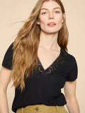 WHITESTUFF ELLIE LINEN BLEND LACE TEE PURE BLACK