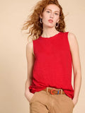 WHITESTUFF RYLEE LINEN VEST BRIGHT RED