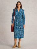 WHITESTUFF ANNIE SHIRT MIDI DRESS BLUE PRINT