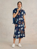 WHITESTUFF RUA JERSEY SHIRT MIDI DRESS NAVY PRINT