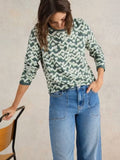 WHITESTUFF CLARA LONG SLEEVE TEE TEAL PRINT