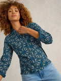 WHITESTUFF ANNIEJERSEY COTTON SHIRT TEAL MULTI