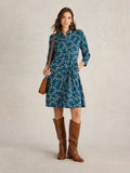 WHITESTUFF RIA JERSEY SHIRT DRESS TEAL PRINT